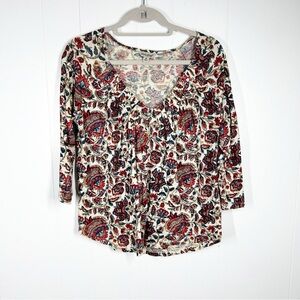 Lucky Brand Paisley Floral Preppy Cottagecore Top Medium